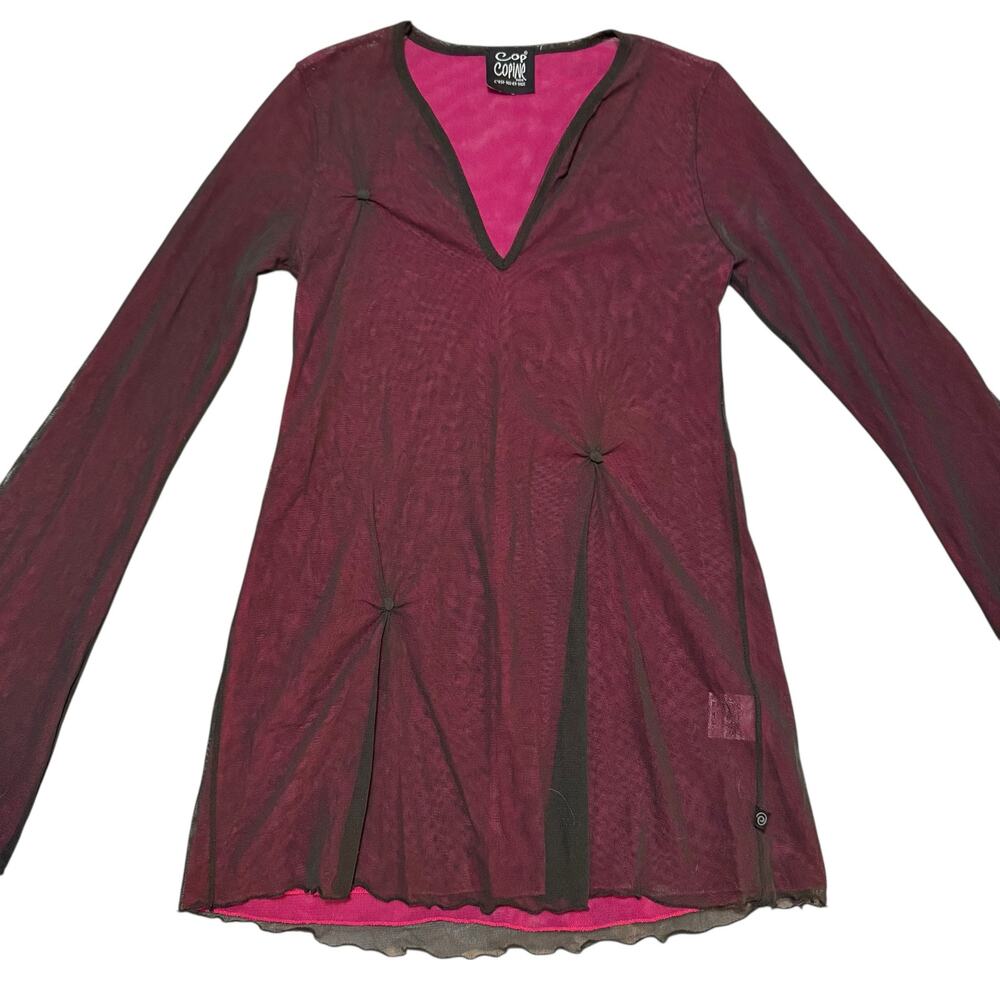 Cop Copine Layered Mesh Top Color Shift Black Pink Lettuce Edge Y2K Size 1 Small - Picture 5 of 14